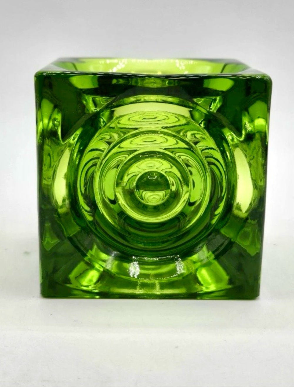 Vintage Viking Green Glass Bullseye Votive Candle Holder 2.5 Mid-Century Modern